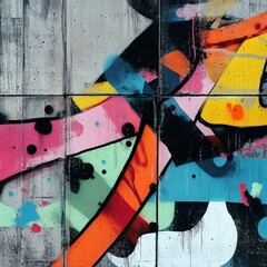 Colorful abstract mural displays vibrant graffiti art on a concrete wall