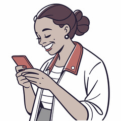 Happy woman using cell phone, cut out.