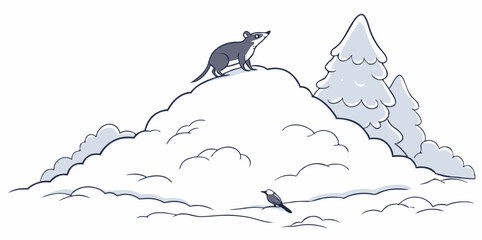 Snowy Landscape with Wildlife Illustration - Perfect for AI Crafting and Winter-Themed Designs.