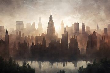 Fototapeta premium city in the fog