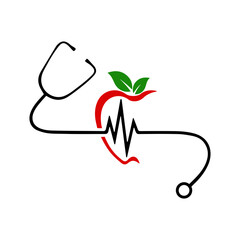 Stethoscope apple and apple for medical and healthcare
