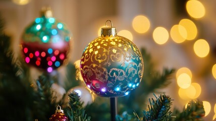 Fototapeta premium Unique resin tree toppers with glowing LED lights and embedded holiday patterns