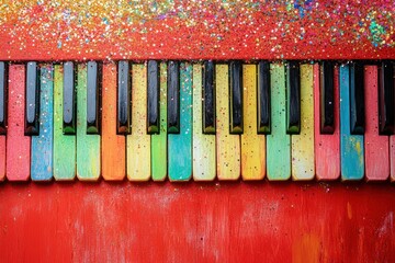 Colorful Piano Keys with Vibrant Glitter Background