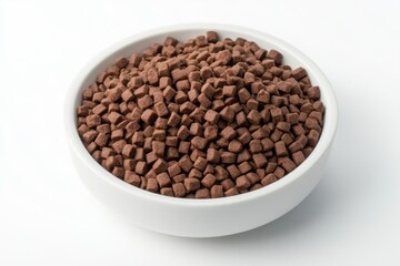 Fototapeta premium Brown Pet Food in White Bowl on Clean Surface