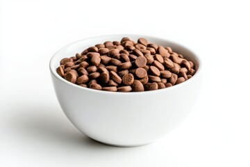 Brown Pet Food in White Bowl on Clean Background
