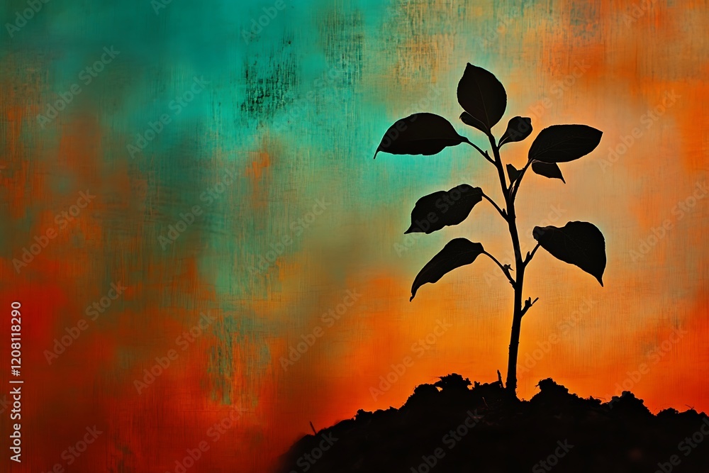Poster tree sapling on vibrant background