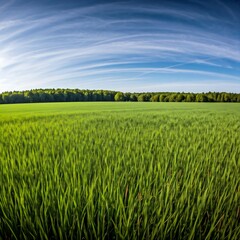 Obraz premium Green rice paddy field growing under scenic cloudy sky