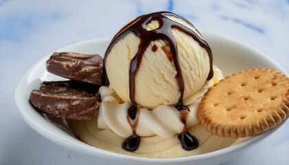 바닐라 아이스크림과 쿠키, 고소한 쿠키가 듬뿍 올려진 바닐라 아이스크림