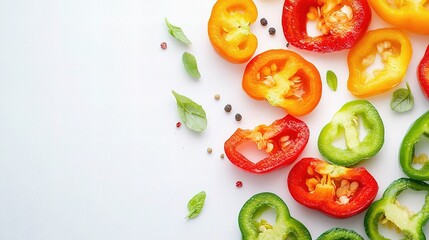 Fresh Cut Bell Peppers Isolated on White Background for Cooking