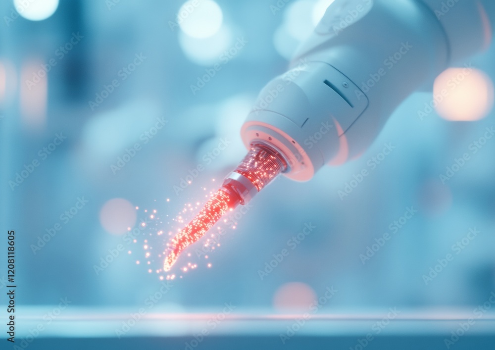 Fototapete Cutting-Edge Robotic Arm with Advanced Luminescent Technology - Enhancing Precision Manufacturing and Tech Innovations for Modern Industrial Automation