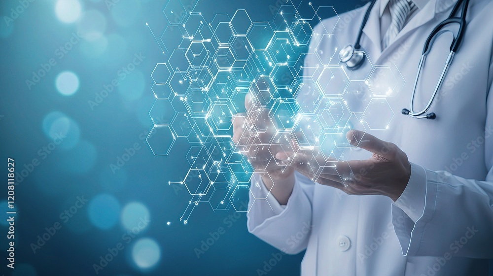 Poster abstract medical technology background with hexagon pattern