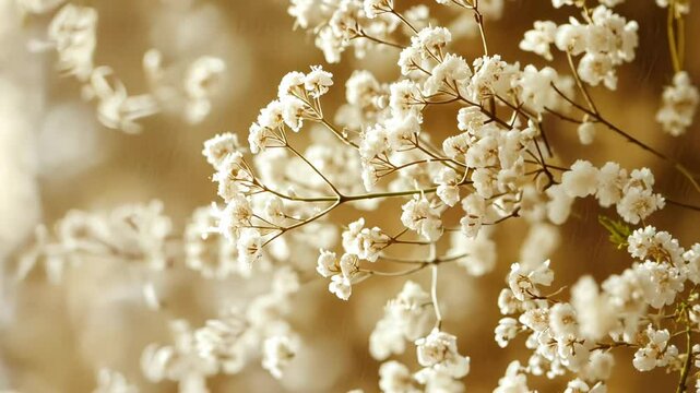 Close up on a bouquet of gypsophila flowers on beige background - perfect for wedding 