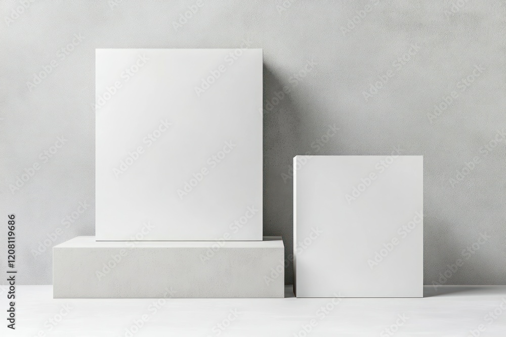 Poster minimalist display of blank white canvas elements