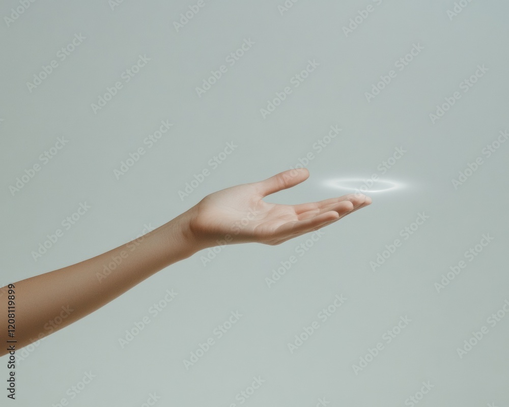 Poster Invisible Technology Integration Minimalist Hand Gesture with Holographic Interface in Soft Light - Innovative Digital Interaction for Modern Tech and User Experience Design
