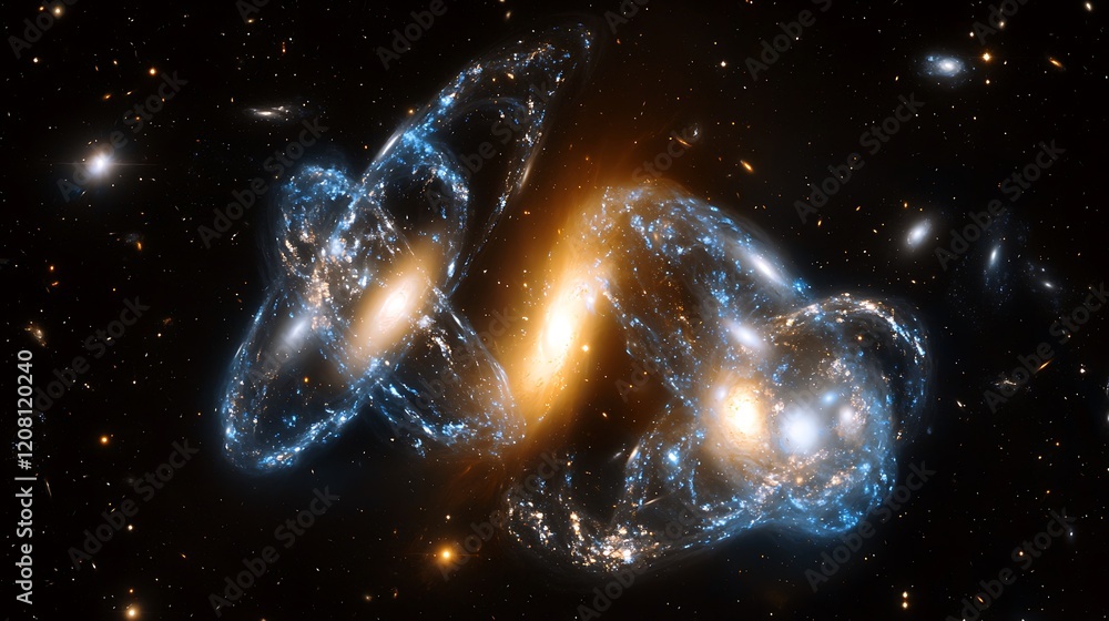 Wall mural a galaxy with two blue and orange blobs in the middle