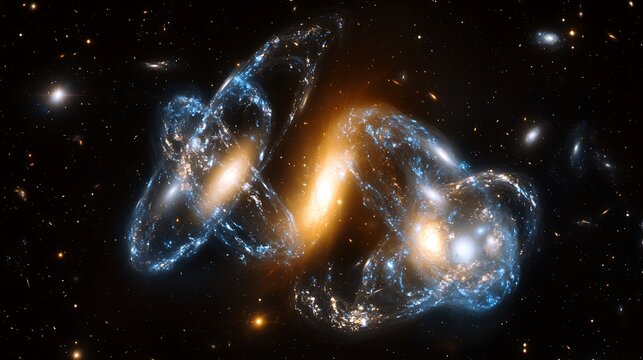A galaxy with two blue and orange blobs in the middle