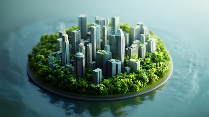 Fototapeta premium Futuristic Green City on Floating Circular Island Nature Inspired 3D Render