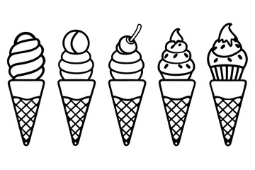 Stylish Ice Cream Line Art Set