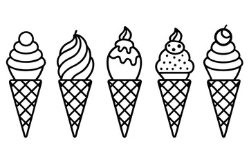 Stylish Ice Cream Line Art Set