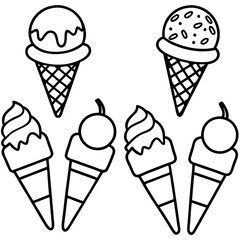 Stylish Ice Cream Line Art Set