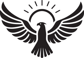 A minimalist Unique Eagle with its wings spread wide Silhouette Vector Logo with White Background
