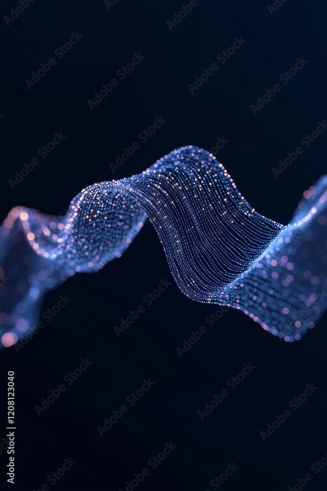 Fototapete Futuristic Data Wave Holographic Mesh Light Structure Showcasing Quantum Computing in Tech Design Dynamic Visualization for Digital Innovation and AI Development