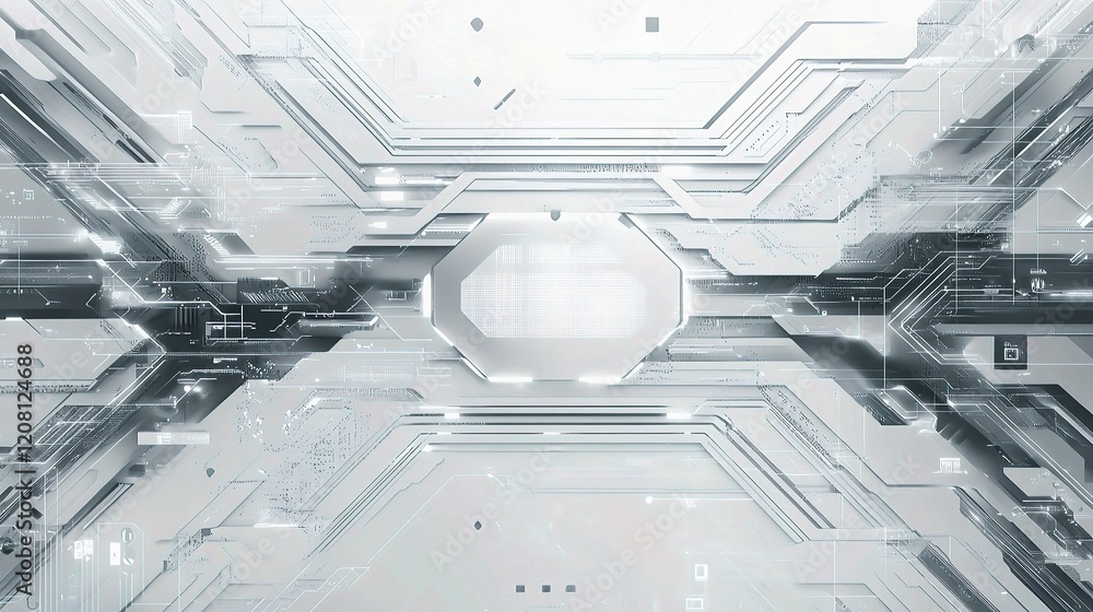 Poster abstract grey and white technology background with circuit lines