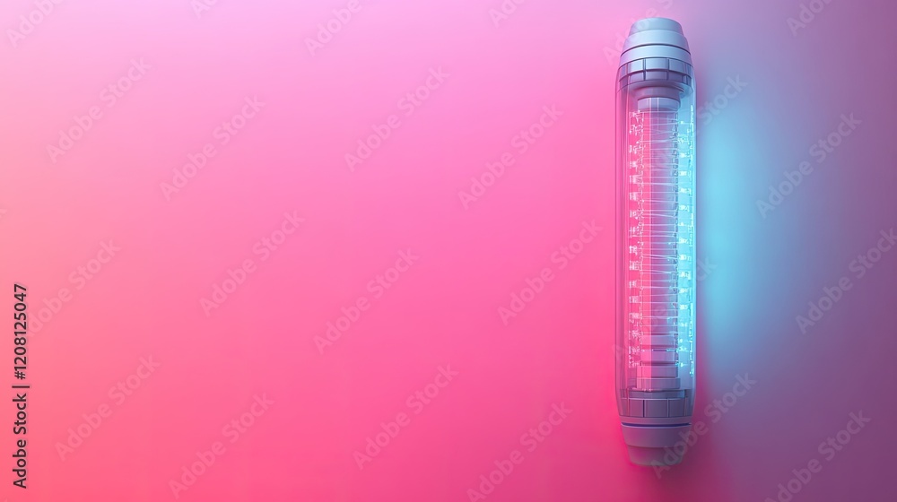 Poster clean solid color background featuring high-tech dna sequencing device symbolizing fusion of artific