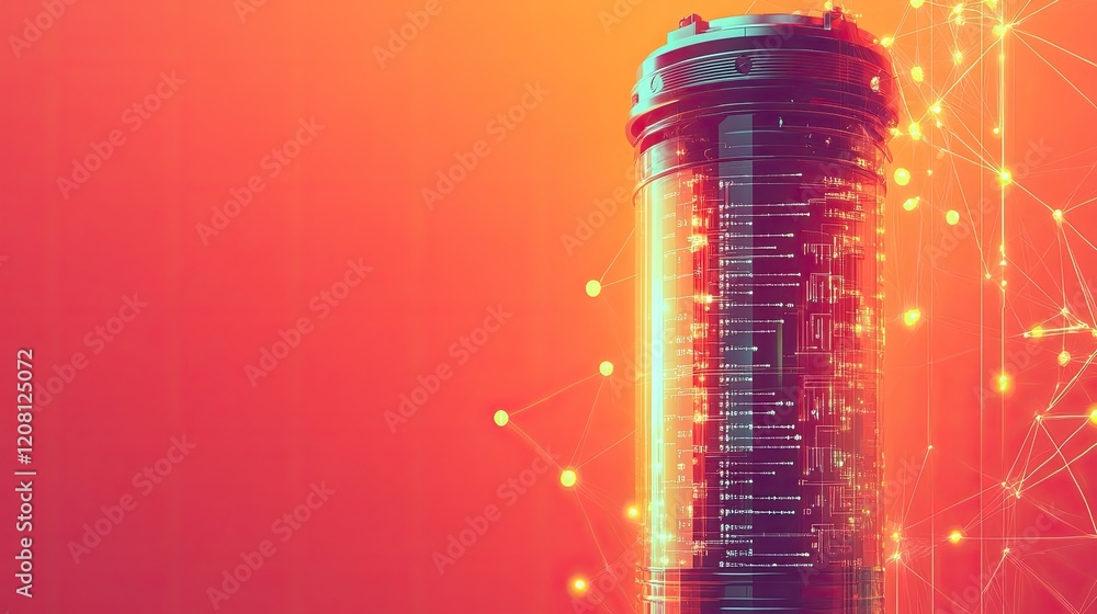 Poster clean solid color background featuring high-tech dna sequencing device symbolizing fusion of artific