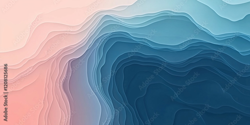 Aufkleber abstract layered waves in soft pastel colors creating a serene and calming visual effect, blending p