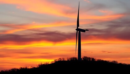 Wind Turbine Sunset Silhouette Landscape Photo