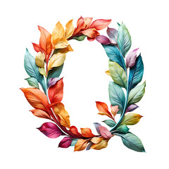 Letter Q Composed of Colorful Leaves Transparent PNG 