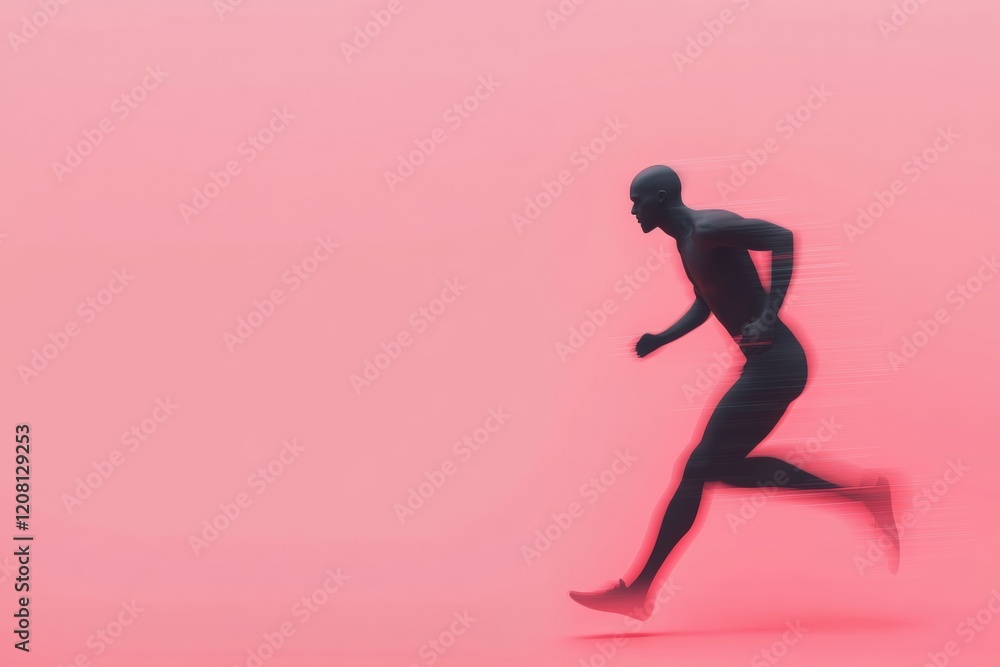 Poster neon digital runner futuristic humanoid silhouette with glitch effects on gradient background for nf