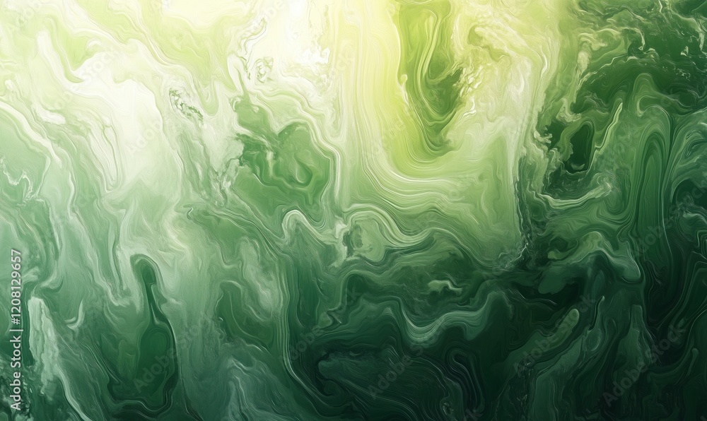 Poster abstract green marble texture with fluid patterns and gradients, showcasing a blend of light and dar