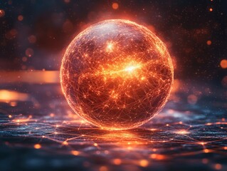 Obraz premium Fiery Sphere of Interconnected Energy: A Visual Symphony of Digital Art