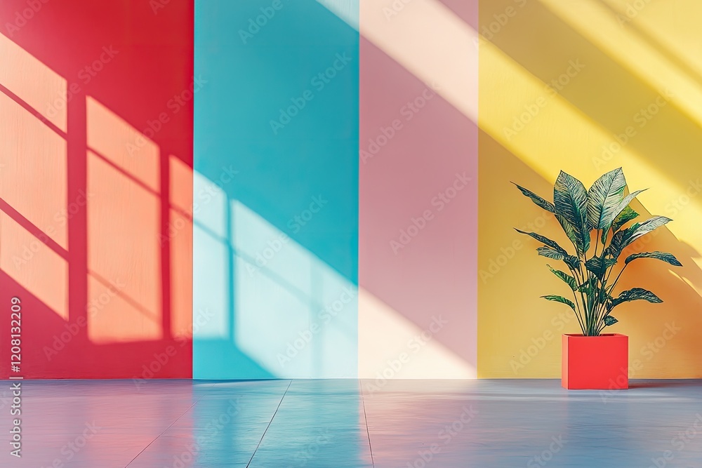 Poster minimalistic design showcasing vibrant color palettes in graphic design with ample copy space layout