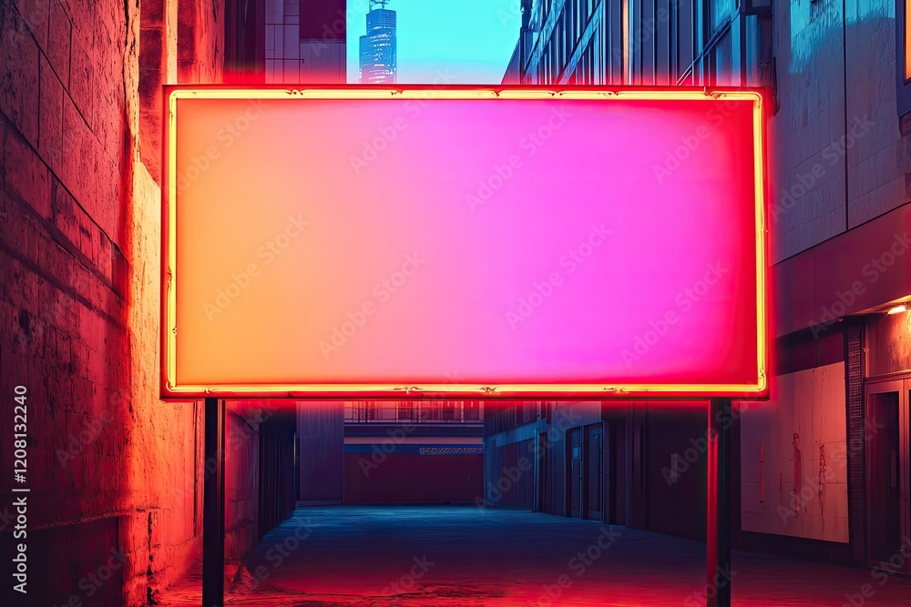 Poster minimalistic empty sign in urban setting illuminated by vibrant neon lights creates striking visual