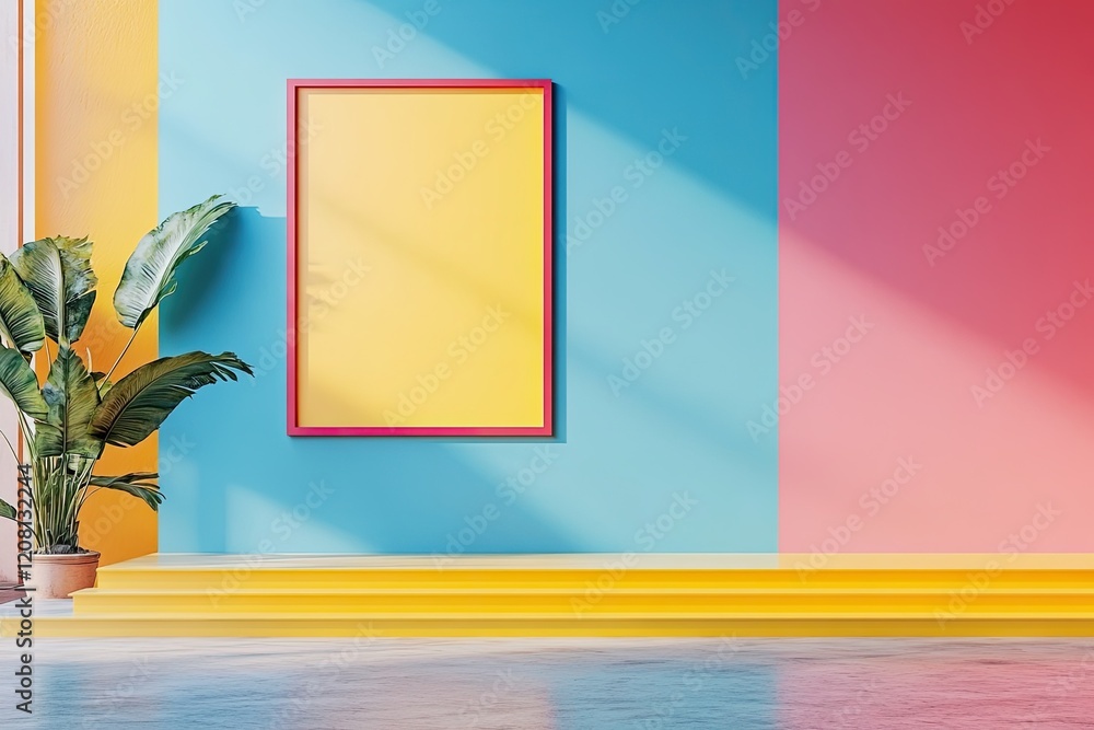Poster minimalistic design showcasing vibrant color palettes in graphic design with ample copy space layout
