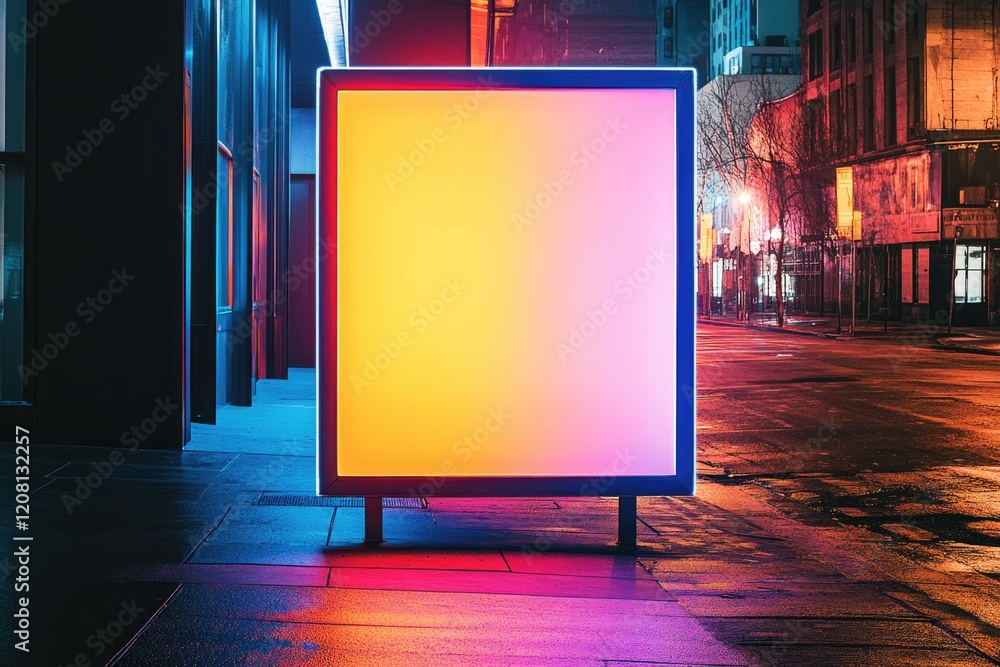 Poster minimalistic empty sign in urban setting illuminated by vibrant neon lights creates striking visual