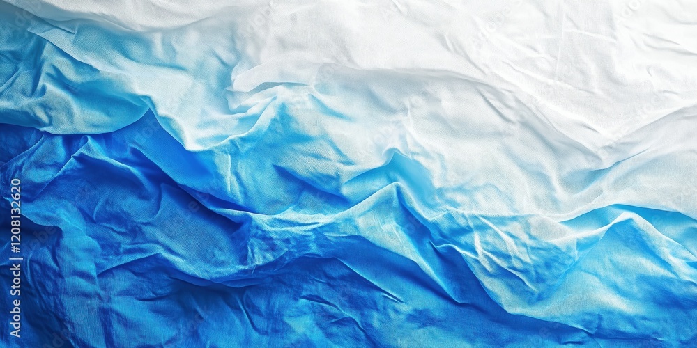 Poster textured fabric resembling ocean waves with gradient blue and white colors, creating a serene and ca