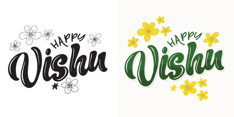 Happy vishu festival. Cute hand drawn doodle lettering quote. Lettering for t-shirt design, mug print, bag print, clothes fashion. 100% hand drawn vector image.
