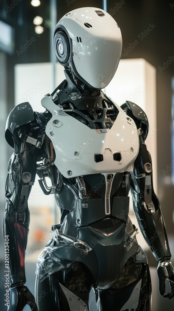 Poster futuristic humanoid robot with sleek design and advanced features showcasing cutting-edge technology