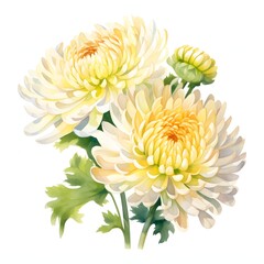 Chrysanthemum Flowers Clipart. Watercolor illustration. Detailed illustration