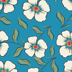Daisy flower vector illustration in seamless pattern. Watercolor artwork design
