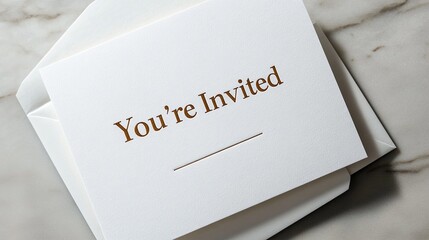 A simple invitation card with embossed gold text reading "You're Invited"