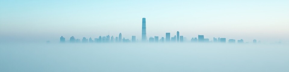 Obraz premium Ethereal Urban Skyline Silhouetted Wind Turbines and Hazy Skyscrapers - Renewable Energy Advocacy for Air Quality in Smart Cities