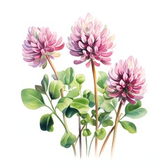 Obraz premium Clover Flowers clipart. Watercolor illustration. Hand-painted digital artwork
