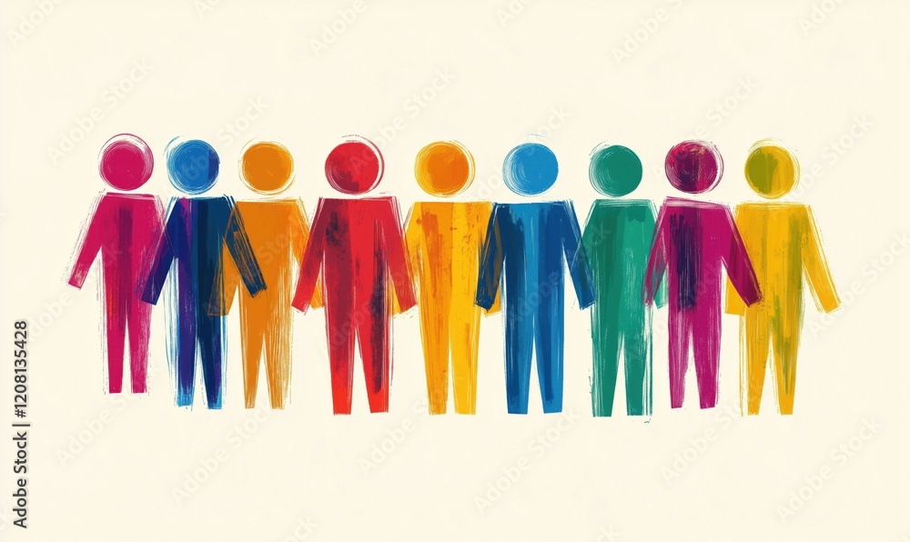 Poster diverse group of colorful people representing unity and inclusion in society