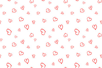 Red hand drawn hearts Isolated transparent background  Simple vector seamless pattern Lovely design Textiles Fabric Wallpaper decorative Wrapping paper Valentine's Day Print fabrics Flat style