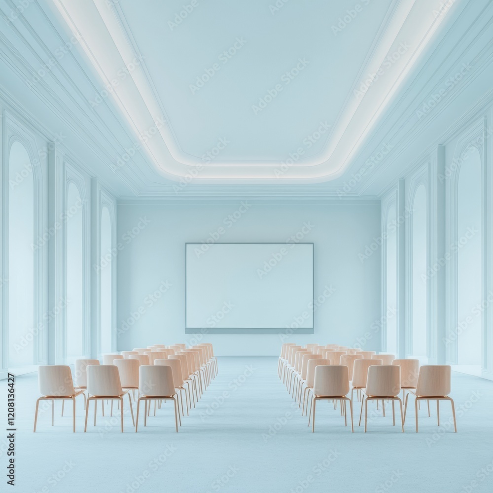 Poster modern minimalist governance streamlined furniture and neutral palette in digital-ready meeting spac
